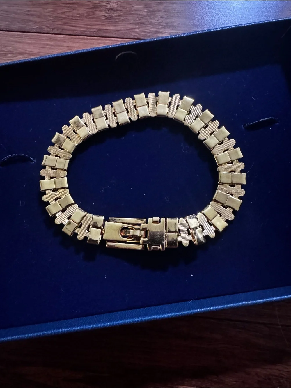 NIB Vintage Art Deco Gold Silver Two-Tone Metal Buckle Roped Bar Link Bracelet